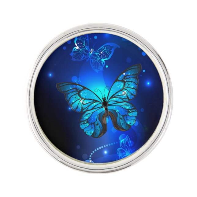 Morpho Butterfly in the Dark Background Lapel Pin (Front)