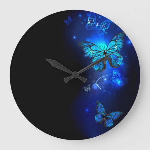 Morpho Butterfly in the Dark Background Large Clock