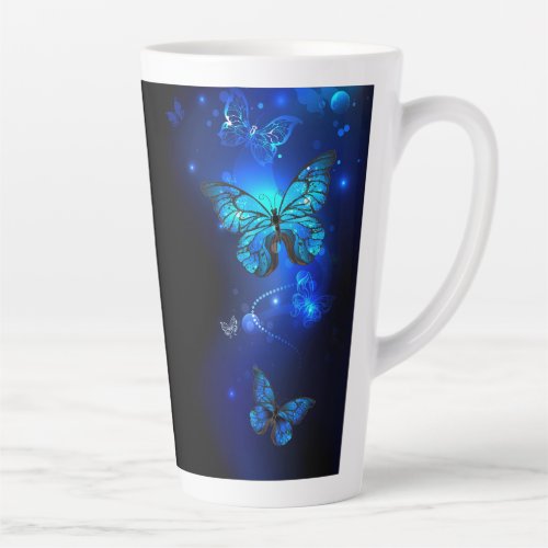 Morpho Butterfly in the Dark Background Latte Mug
