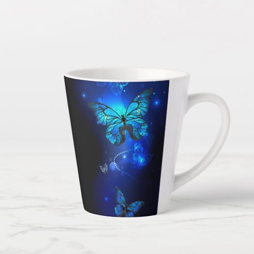 Morpho Butterfly in the Dark Background Latte Mug