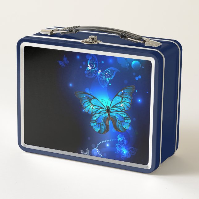 Morpho Butterfly in the Dark Background Metal Lunch Box (Front)