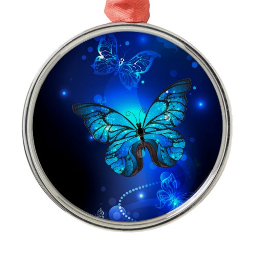 Morpho Butterfly in the Dark Background Metal Ornament