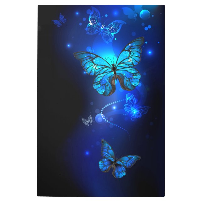 Morpho Butterfly in the Dark Background Metal Print (Front)