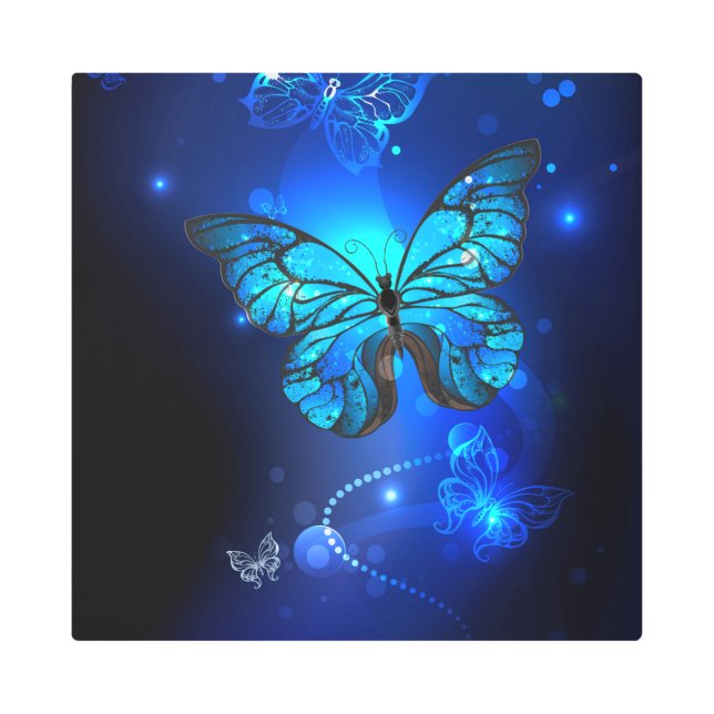 Morpho Butterfly in the Dark Background Metal Print (Front)
