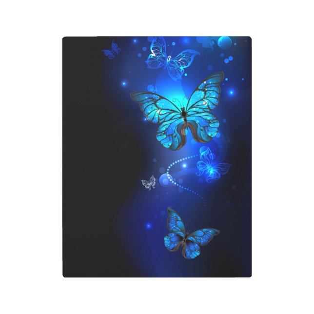 Morpho Butterfly in the Dark Background Metal Print (Front)