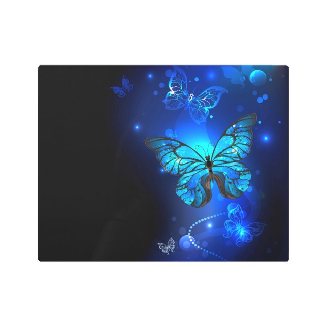 Morpho Butterfly in the Dark Background Metal Print (Front)