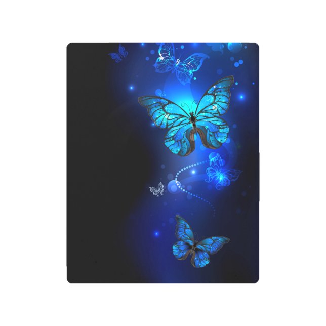 Morpho Butterfly in the Dark Background Metal Print (Front)