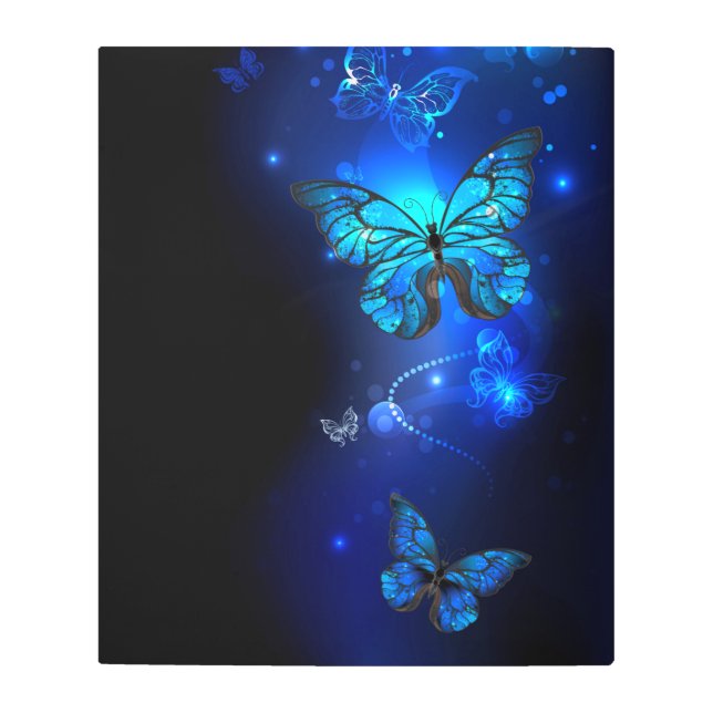 Morpho Butterfly in the Dark Background Metal Print (Front)