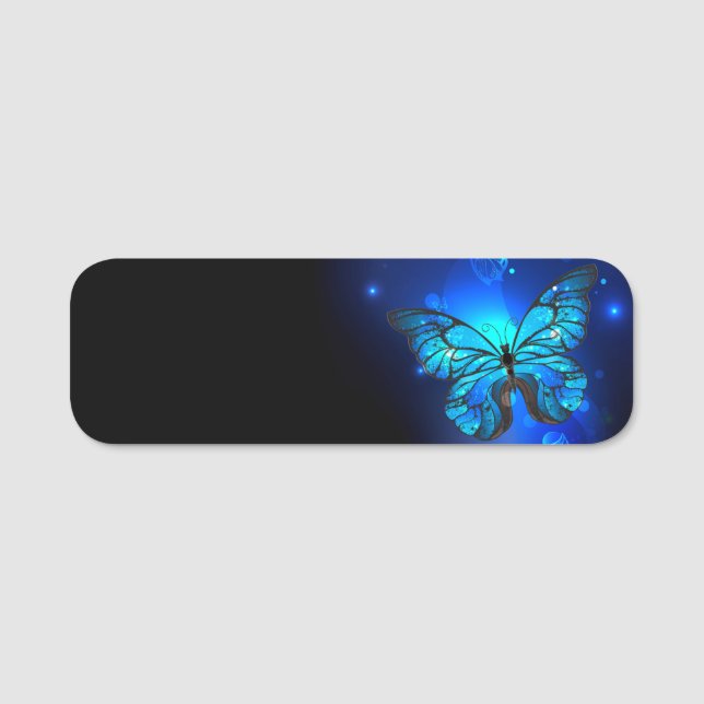 Morpho Butterfly in the Dark Background Name Tag (Front)