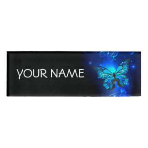 Morpho Butterfly in the Dark Background Name Tag