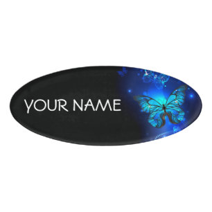 Morpho Butterfly in the Dark Background Name Tag