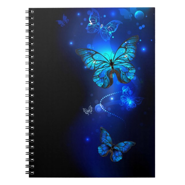 Morpho Butterfly in the Dark Background Notebook (Front)