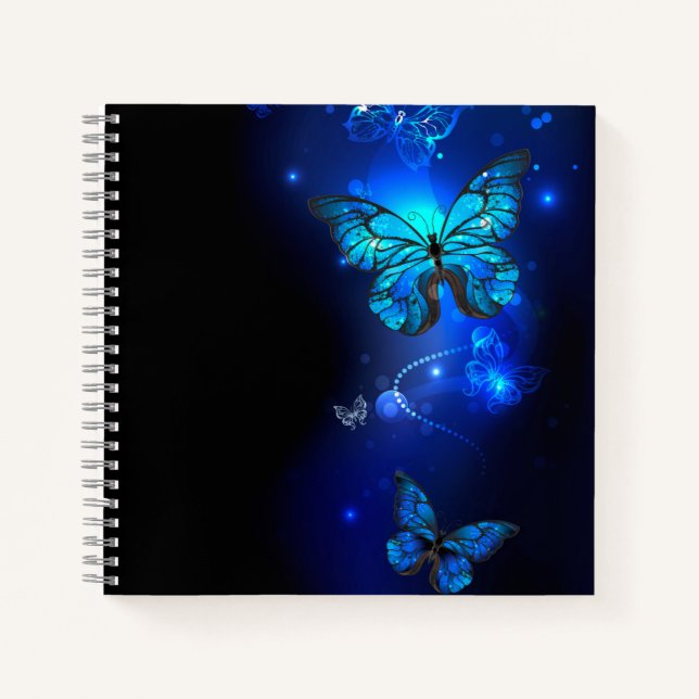 Morpho Butterfly in the Dark Background Notebook (Front)
