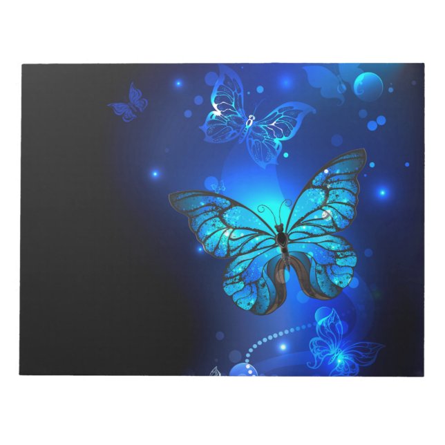 Morpho Butterfly in the Dark Background Notepad (Front)