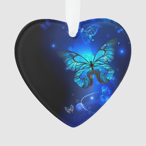 Morpho Butterfly in the Dark Background Ornament