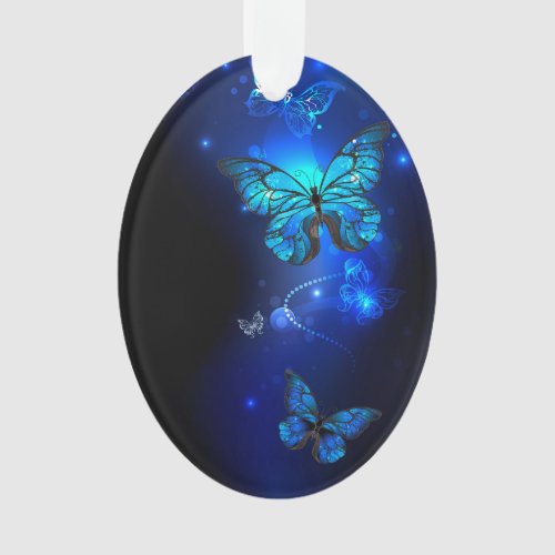 Morpho Butterfly in the Dark Background Ornament
