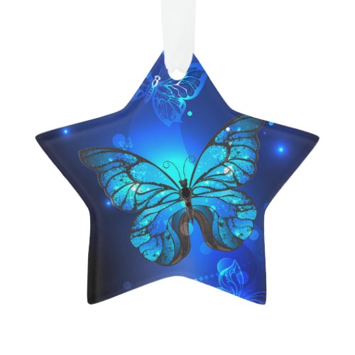 Morpho Butterfly in the Dark Background Ornament