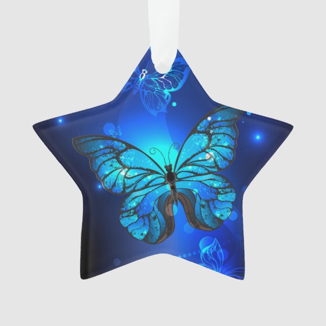 Morpho Butterfly in the Dark Background Ornament (Front)