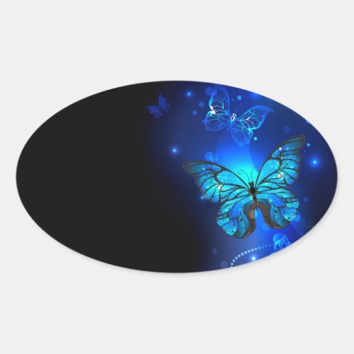 Morpho Butterfly in the Dark Background Oval Sticker