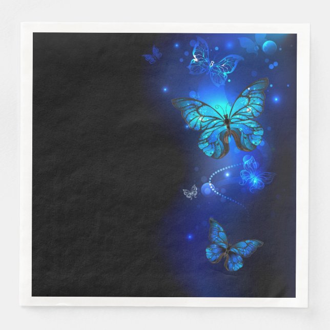 Morpho Butterfly in the Dark Background Paper Dinner Napkins (Front)