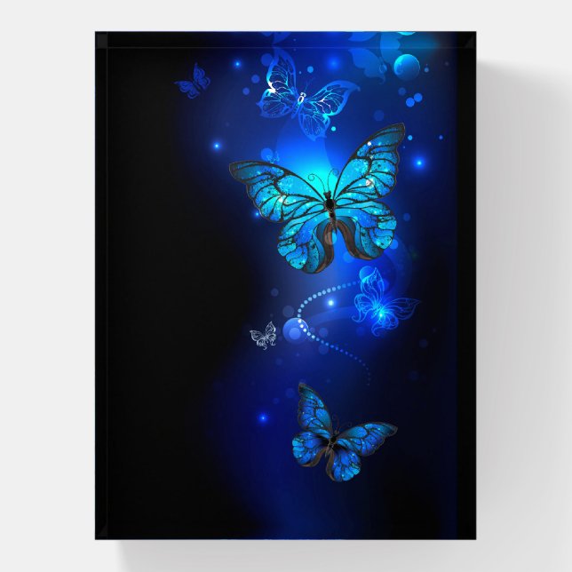Morpho Butterfly in the Dark Background Paperweight (Vertical)