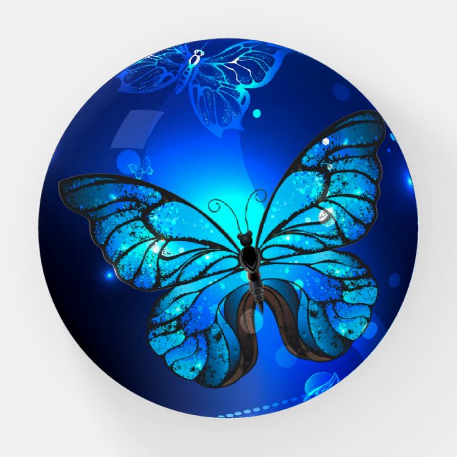 Morpho Butterfly in the Dark Background Paperweight (Front)