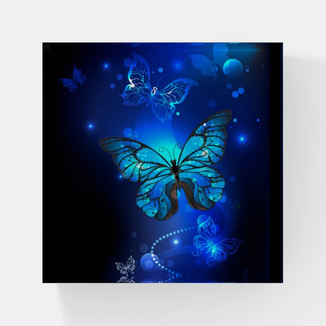 Morpho Butterfly in the Dark Background Paperweight (Front)