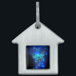 Morpho Butterfly in the Dark Background Pet ID Tag<br><div class="desc">blue, glowing butterflies morpho on a dark background. Morpho. Design with butterflies.</div>