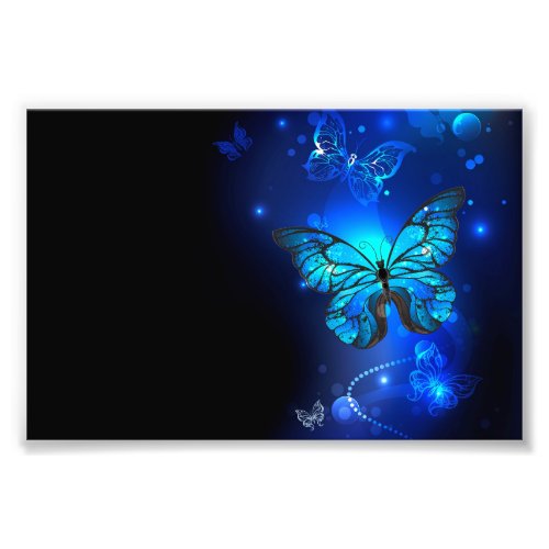 Morpho Butterfly in the Dark Background Photo Print