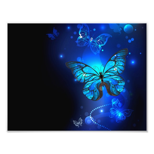 Morpho Butterfly in the Dark Background Photo Print (Front)