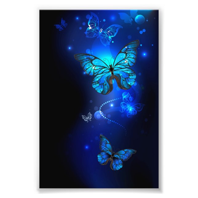Morpho Butterfly in the Dark Background Photo Print (Front)