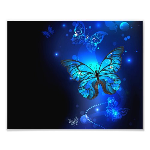 Morpho Butterfly in the Dark Background Photo Print