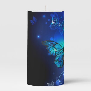 Morpho Butterfly in the Dark Background Pillar Candle