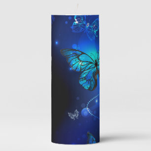 Morpho Butterfly in the Dark Background Pillar Candle