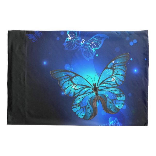 Morpho Butterfly in the Dark Background Pillow Case (Back)