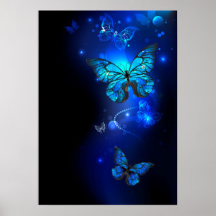 Morpho Butterfly in the Dark Background Poster