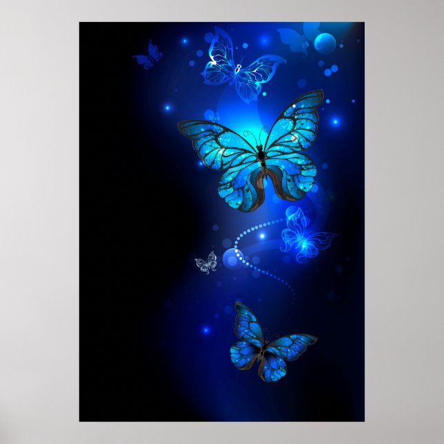Morpho Butterfly in the Dark Background Poster (Front)
