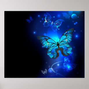 Morpho Butterfly in the Dark Background Poster