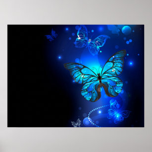 Morpho Butterfly in the Dark Background Poster