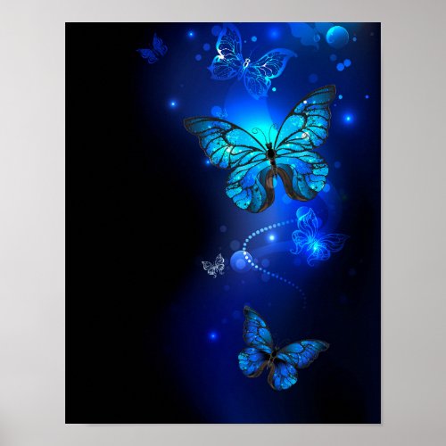 Morpho Butterfly in the Dark Background Poster