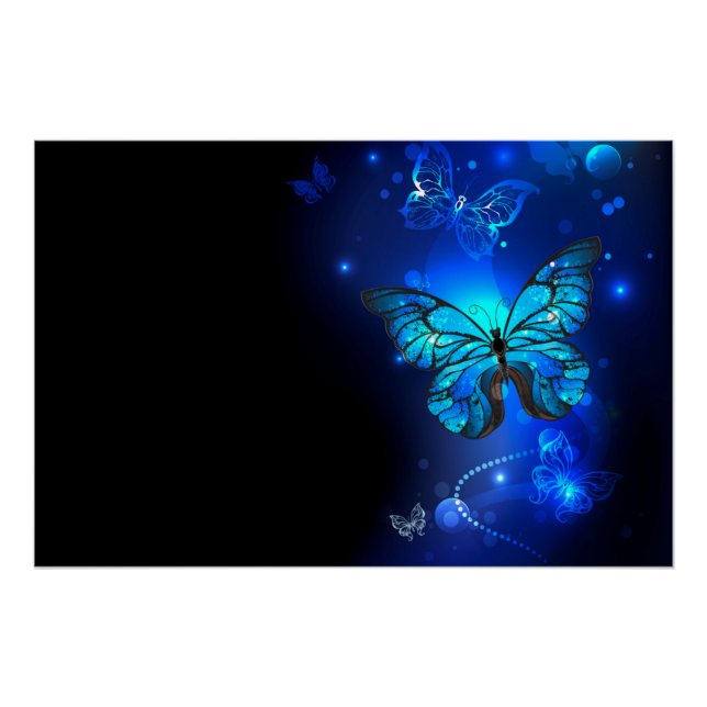 Morpho Butterfly in the Dark Background Poster (Front)