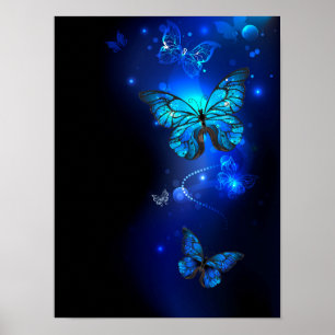 Morpho Butterfly in the Dark Background Poster