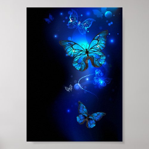 Morpho Butterfly in the Dark Background Poster