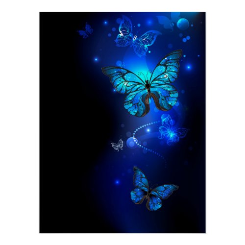 Morpho Butterfly in the Dark Background Poster