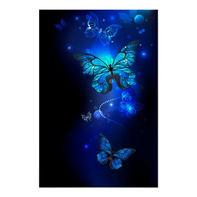 Morpho Butterfly in the Dark Background Poster (Front)