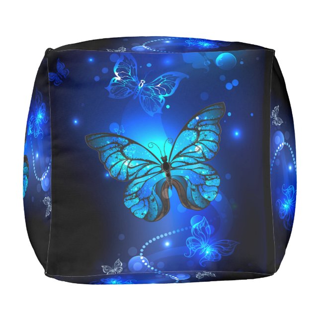 Morpho Butterfly in the Dark Background Pouf (Bottom)