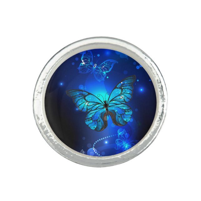 Morpho Butterfly in the Dark Background Ring (Front)