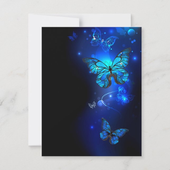 Morpho Butterfly in the Dark Background RSVP Card (Front)