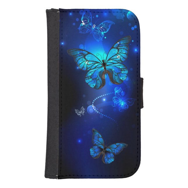 Morpho Butterfly in the Dark Background Samsung Galaxy Wallet Case (Front)