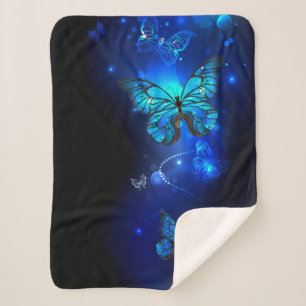 Morpho Butterfly in the Dark Background Sherpa Blanket